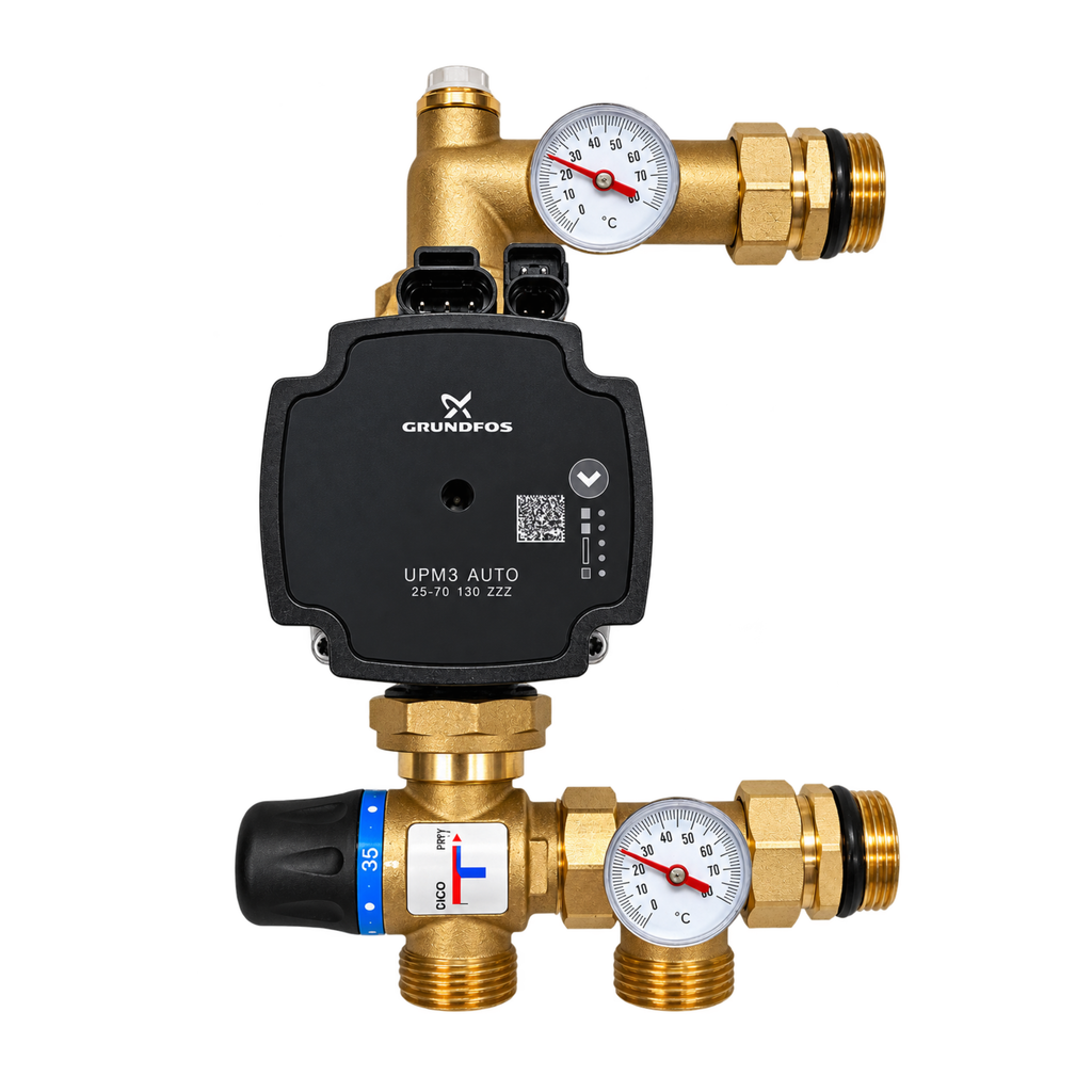 Underfloor Heating Manifold 3 Port + Grundfos Pump - 304 Stainless Steel UFH Kit, A-Rated, Ball Valves | Braxtherm