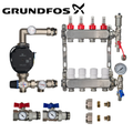 Underfloor Heating Manifold 4 Port Complete Kit with Grundfos UMP3 Pump, Isolation Ball Valves and 16mm Eurocone Adapters