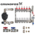 Underfloor Heating Manifold 6 Port Complete Kit with Grundfos UMP3 Pump, Isolation Ball Valves and 16mm Eurocone Adapters