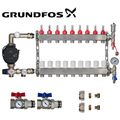 Underfloor Heating Manifold 9 Port Complete Kit with Grundfos UMP3 Pump, Isolation Ball Valves and 16mm Eurocone Adapters