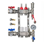 Underfloor Heating Manifold 2 Port 16mm Stainless Steel UFH Kit with Ball Valves, Temperature Gauge & Automatic Air Vent | Braxtherm