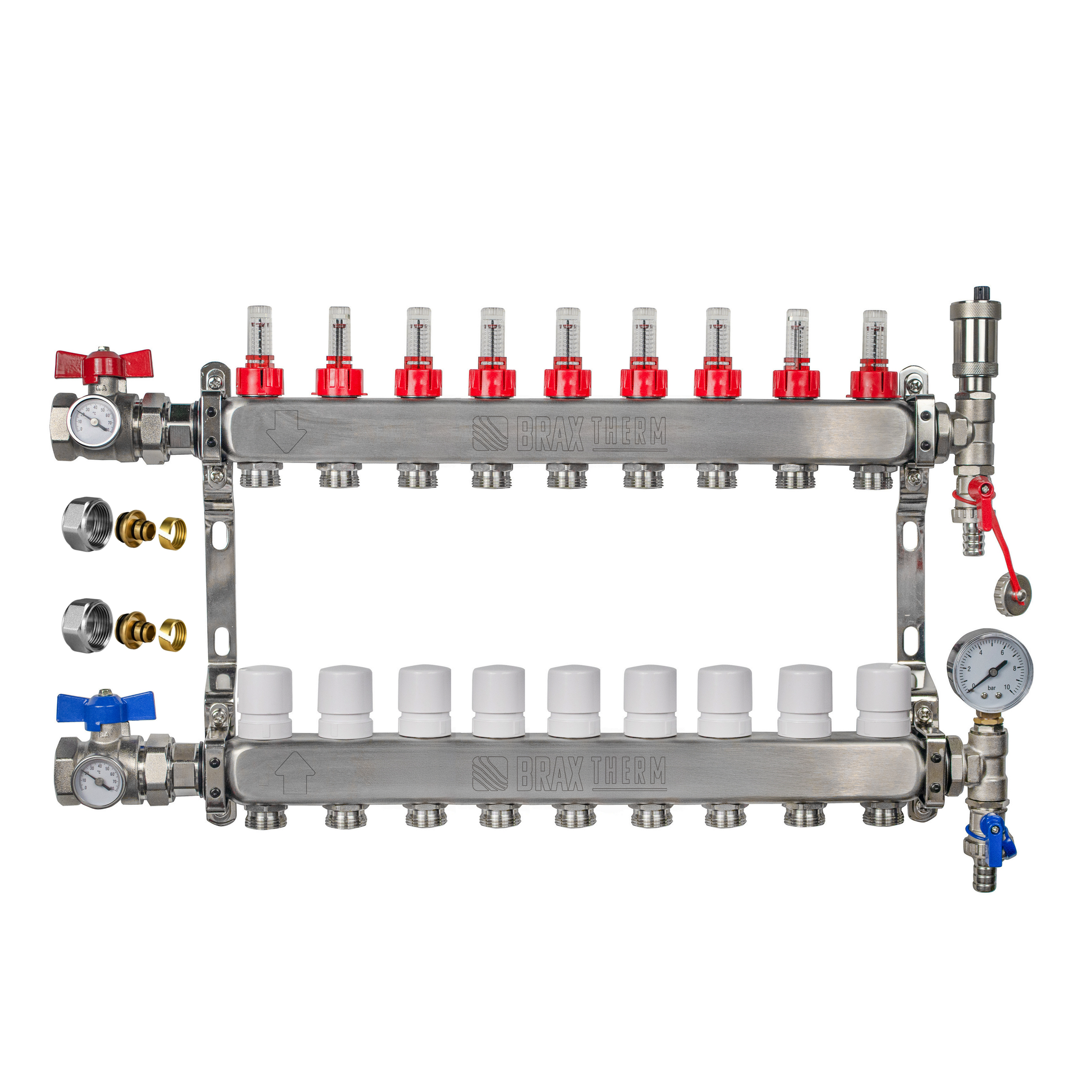 2-12 Port Underfloor Heating Manifold Stainless Steel UFH Kit | 16mm Eurocone