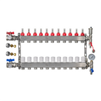 Underfloor Heating Manifold 11 Port 16mm Stainless Steel UFH Kit with Ball Valves, Temperature Gauge & Automatic Air Vent | Braxtherm