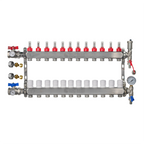 Underfloor Heating Manifold 12 Port 16mm Stainless Steel UFH Kit with Ball Valves, Temperature Gauge & Automatic Air Vent | Braxtherm